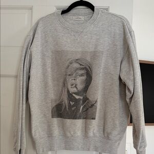 Anine Bing Gray Crewneck Sweatshirt with Monochrome Portrait